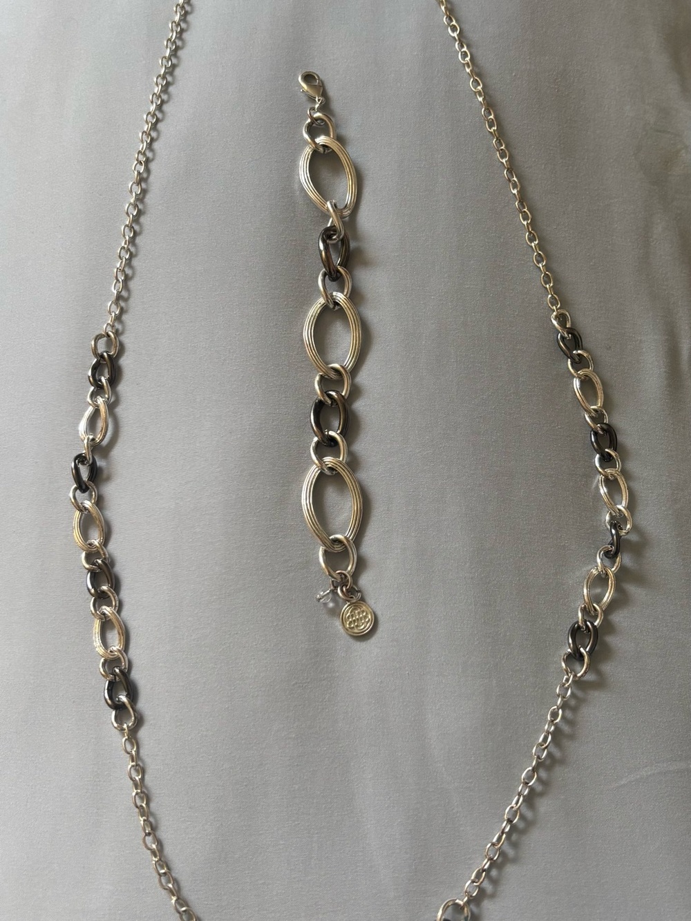 Brighton Silver and Black Linked Necklace with Bracelet Set
